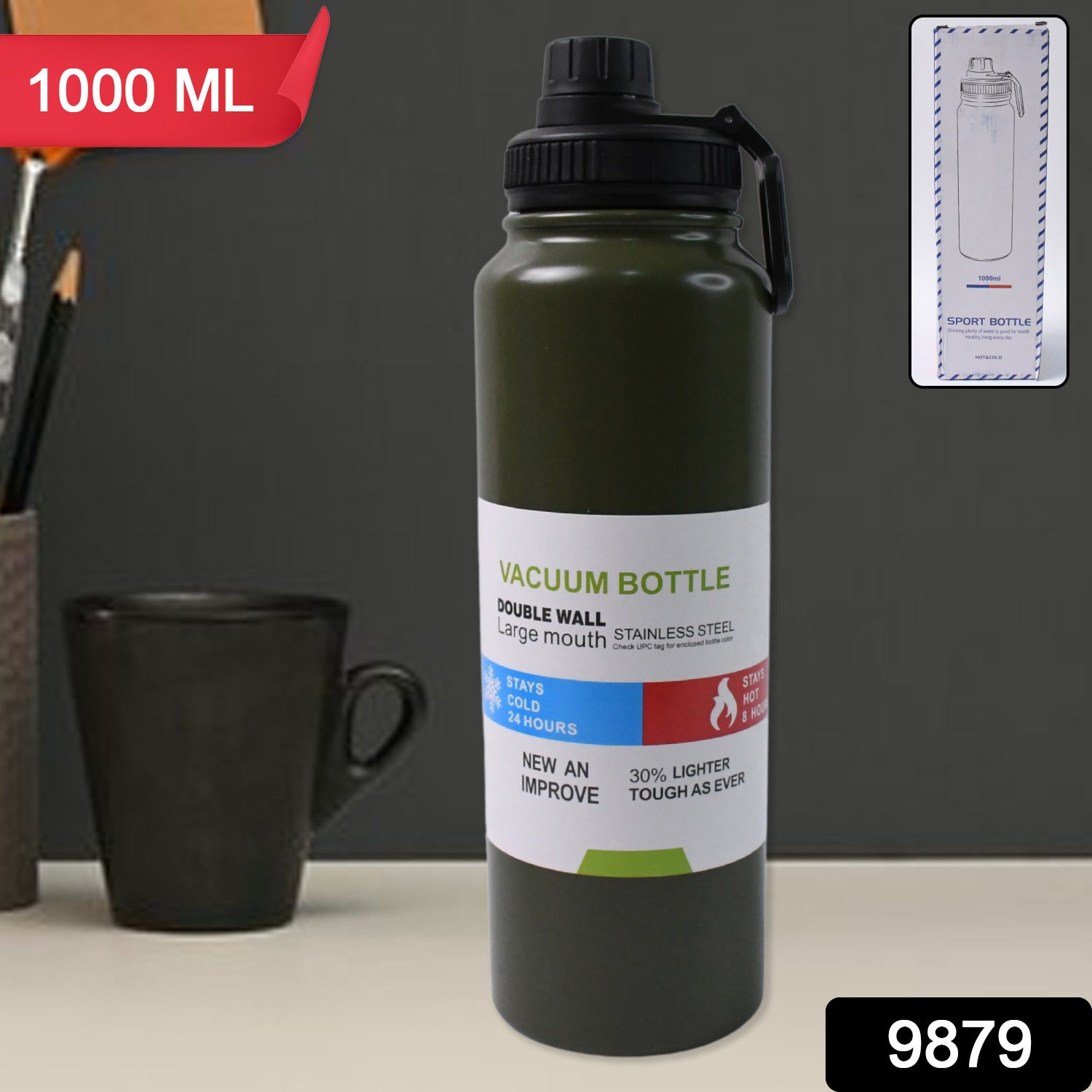 Stainless Steel Double Wall Vacuum-insulated Drink Water Bottle (1Liter)