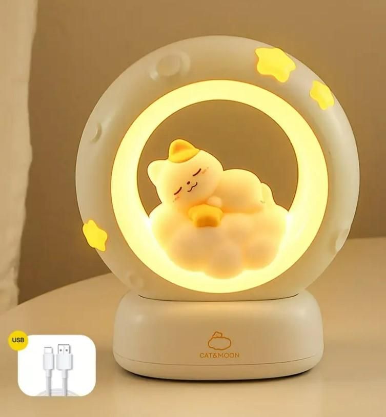 CozyCat Glow: Sleeping Cat LED Night Light with Touch Control