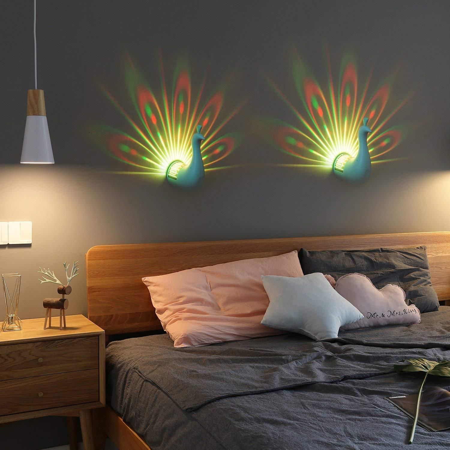 PeacockGlow: 360° Rotating Night Light Projector – A Dazzling Display of Light & Color