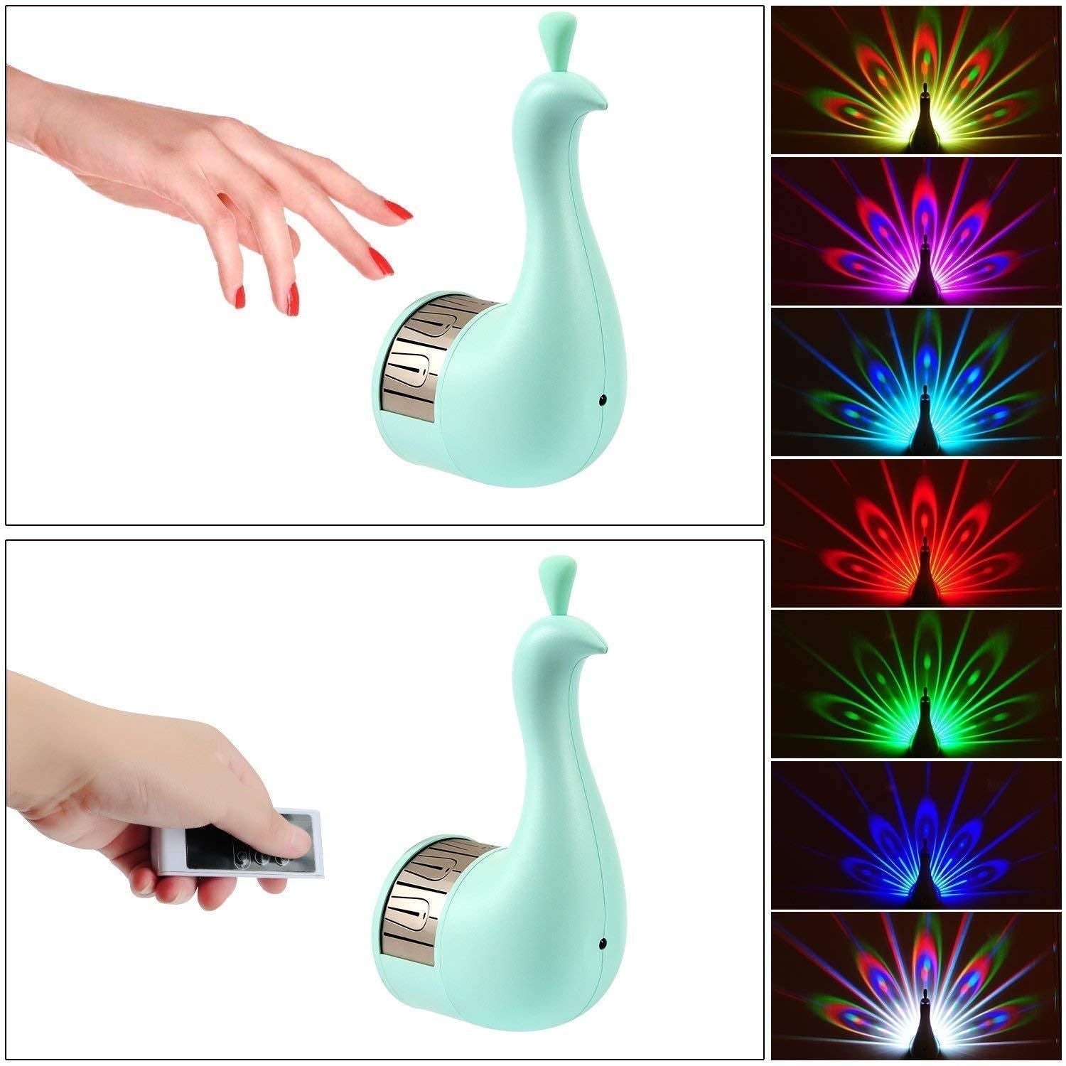 PeacockGlow: 360° Rotating Night Light Projector – A Dazzling Display of Light & Color