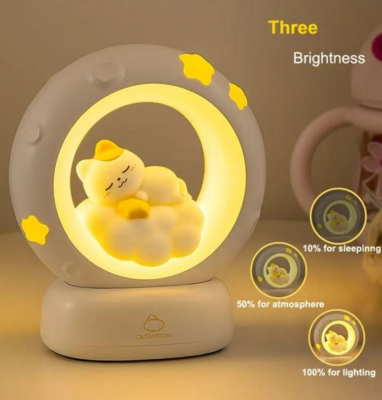 CozyCat Glow: Sleeping Cat LED Night Light with Touch Control