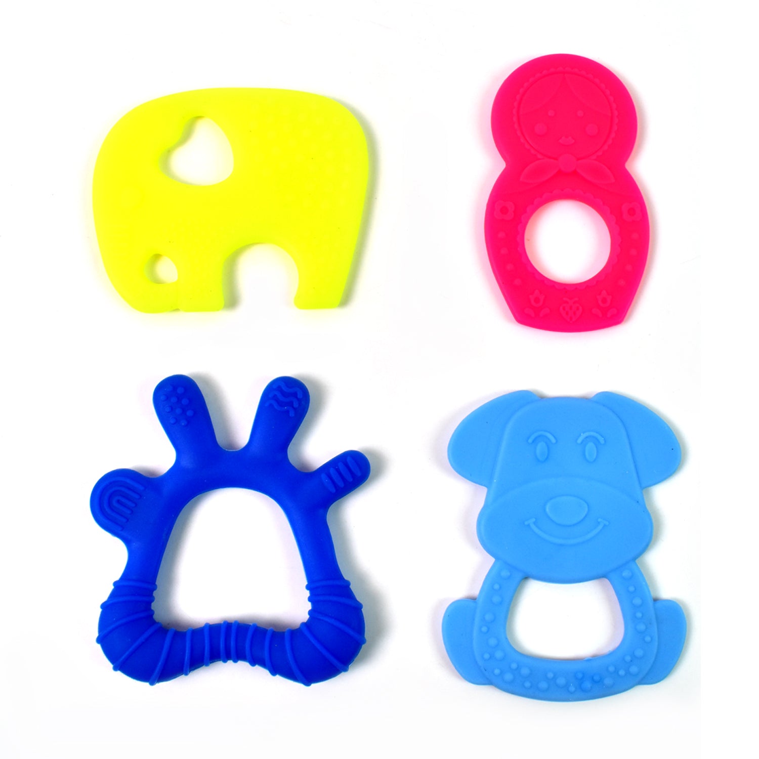 Silicone Baby Teether Pack Of 4 (Mix Design  Color)