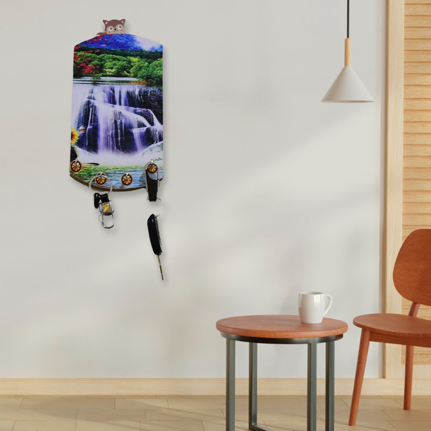Decorative Wooden Vertical Scenery With Hooks For Wall Hanging