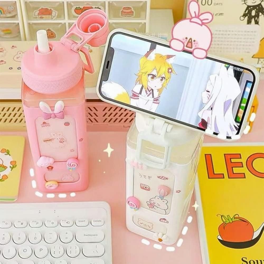 Kawaii Water Bottle with Lid and Straw (700ml)