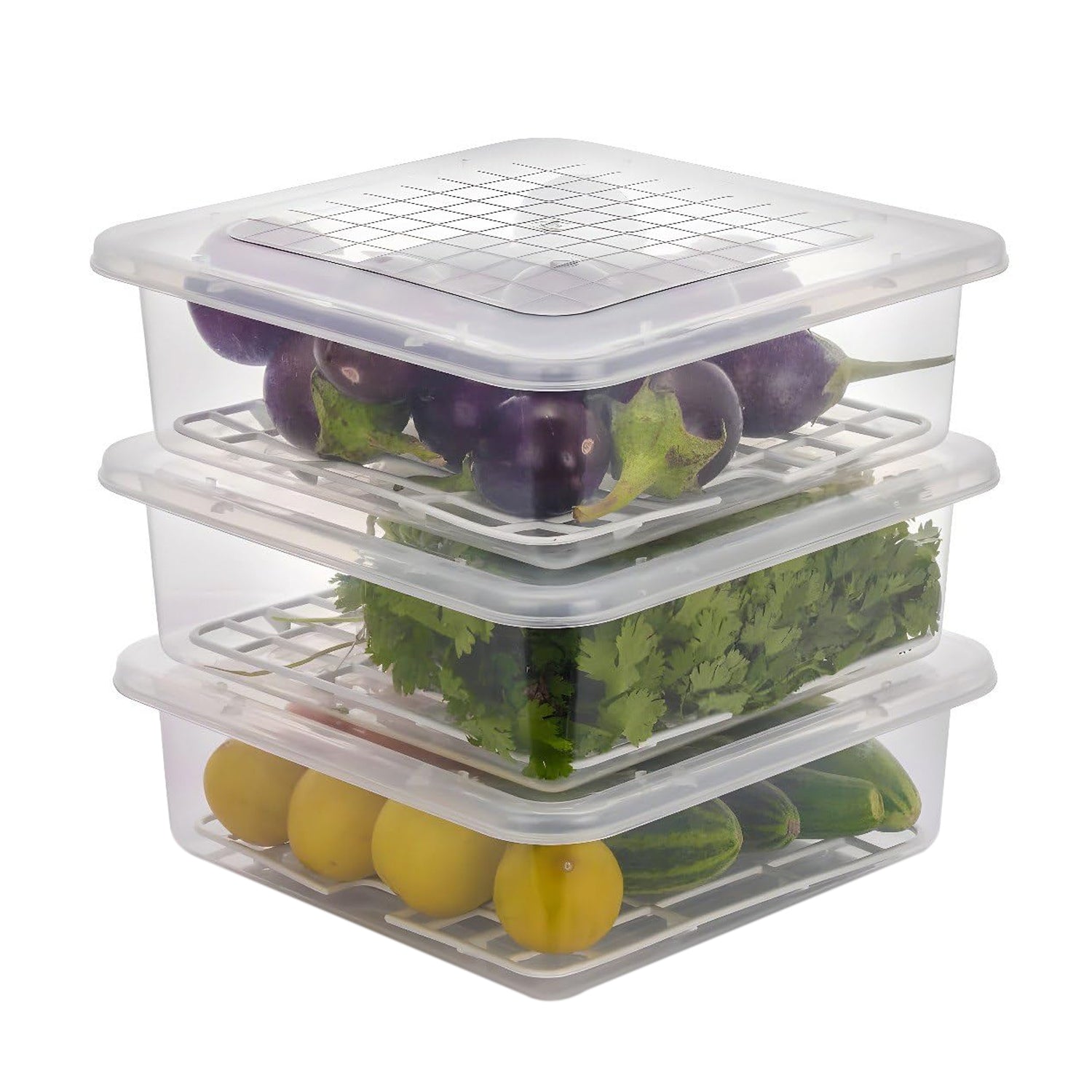 Food Storage Containers With Removable Drain Tray And Lid (3 Pcs Set)