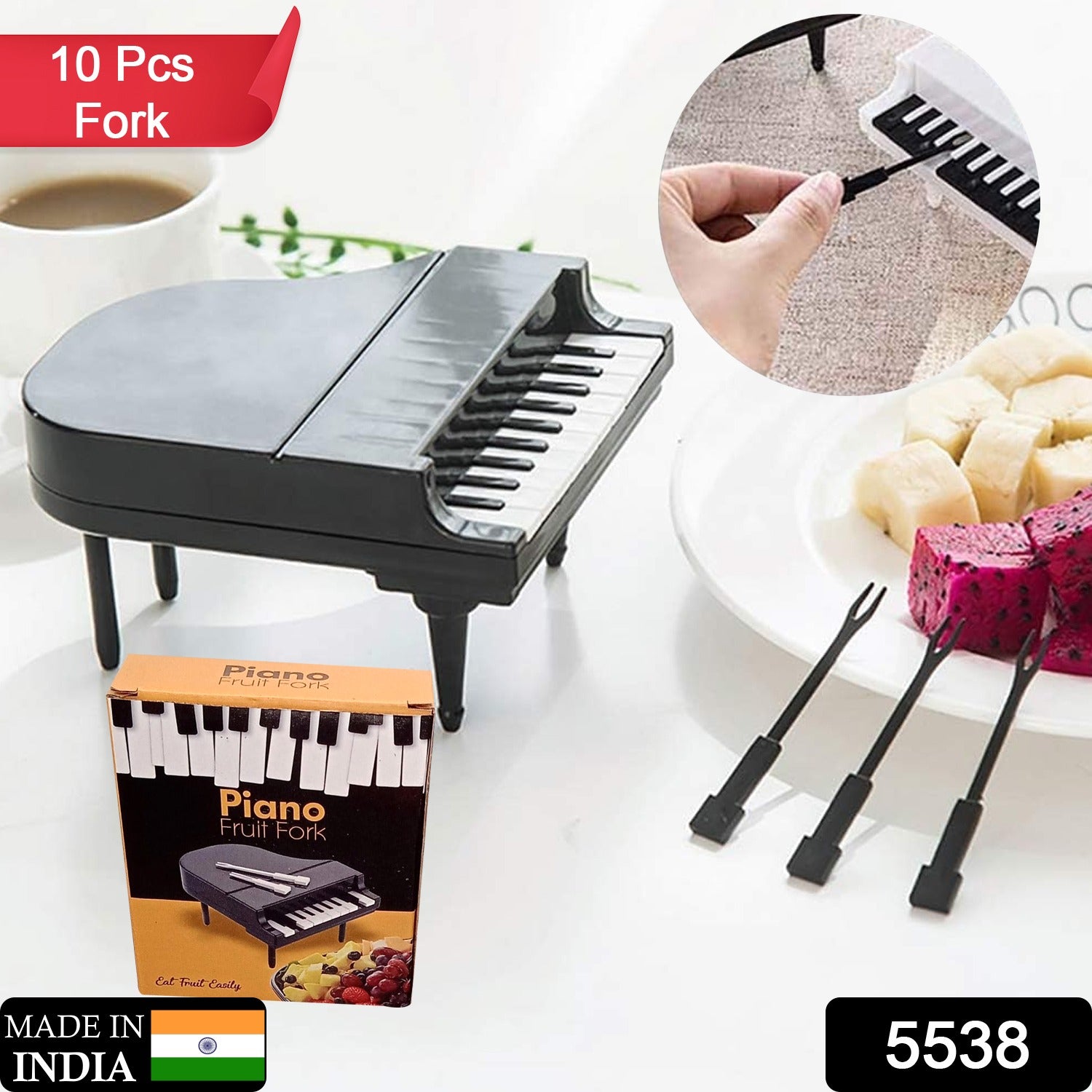 Creative Piano Fruit Forks Set Food Sticks For Dessert Fruit Snack Picking Kitchen Dining Tools (10 Pc Set)