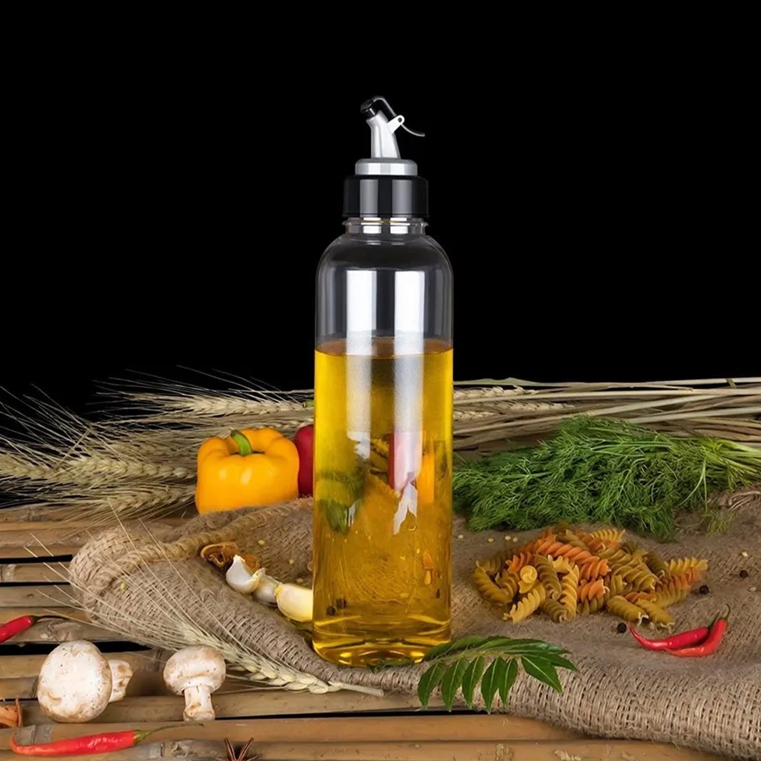 Oil Dispenserwith Lid - Clear Drip Free Spout Controlled Use - 1 Liter
