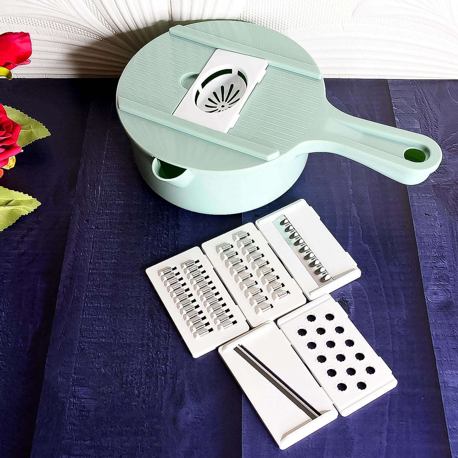 Vegetable Chopper With Drain Basket  6 In 1 Vegetable Slicer Blades (1 Set)