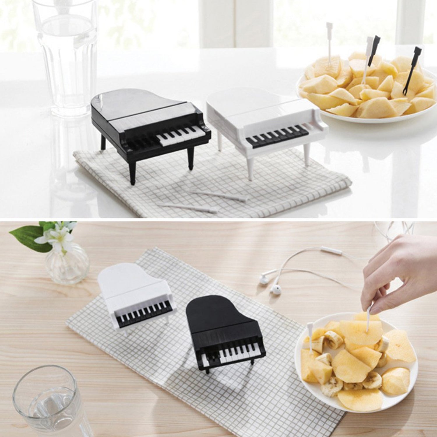 Creative Piano Fruit Forks Set Food Sticks For Dessert Fruit Snack Picking Kitchen Dining Tools (10 Pc Set)