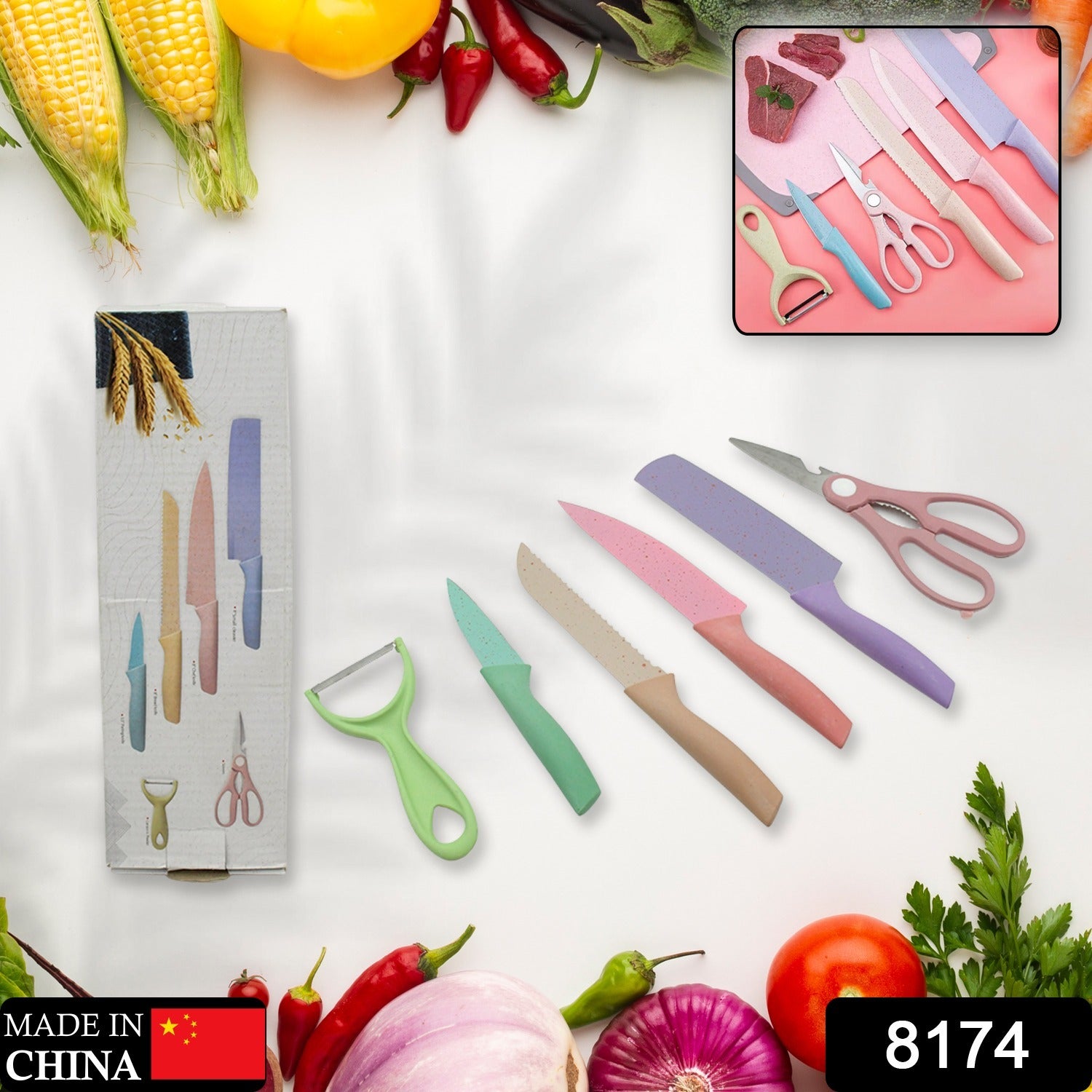Corrugated 6pc Kitchen Knife Set Professional Box Knife Set 6 Piece Forged Kitchen Knives With Box.