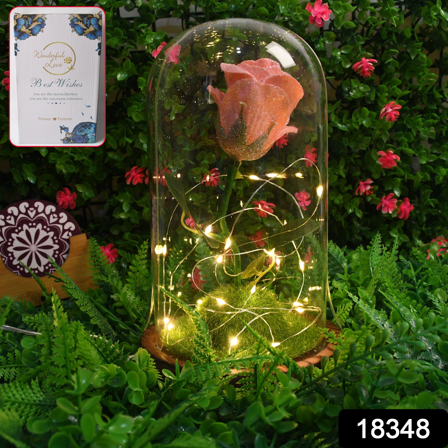 Eternal Bloom: LED-Lit Glass Flower Dome – A Timeless Gift of Light & Beauty