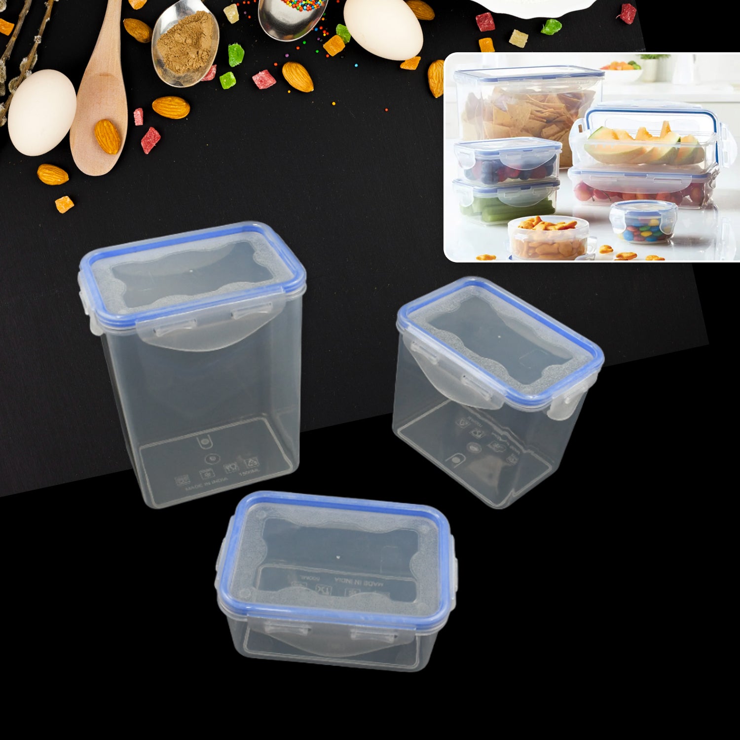 Kitchen Storage Container Set With Food Grade Plastic And Air Seal Lock Lid