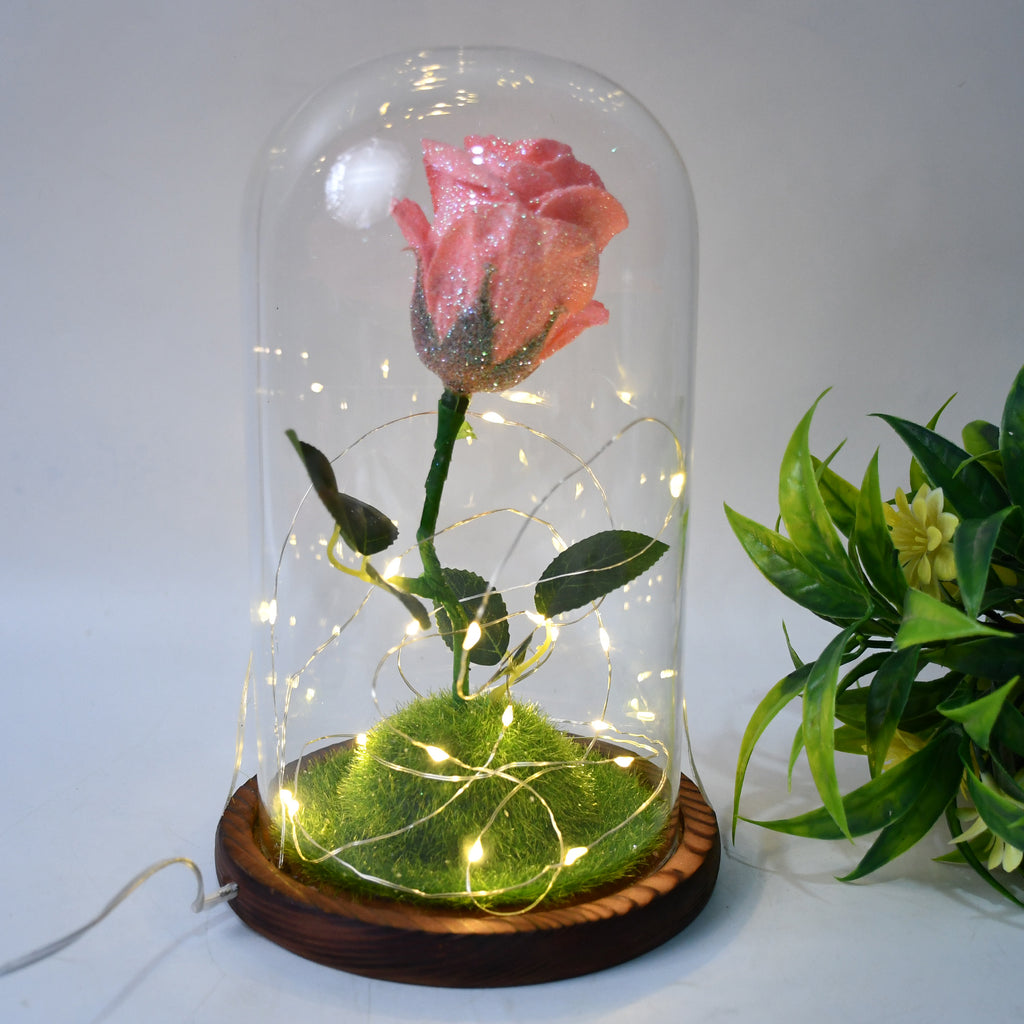 Eternal Bloom: LED-Lit Glass Flower Dome – A Timeless Gift of Light & Beauty