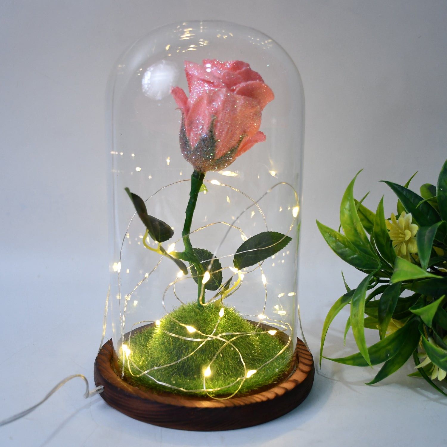 Eternal Bloom: LED-Lit Glass Flower Dome – A Timeless Gift of Light & Beauty