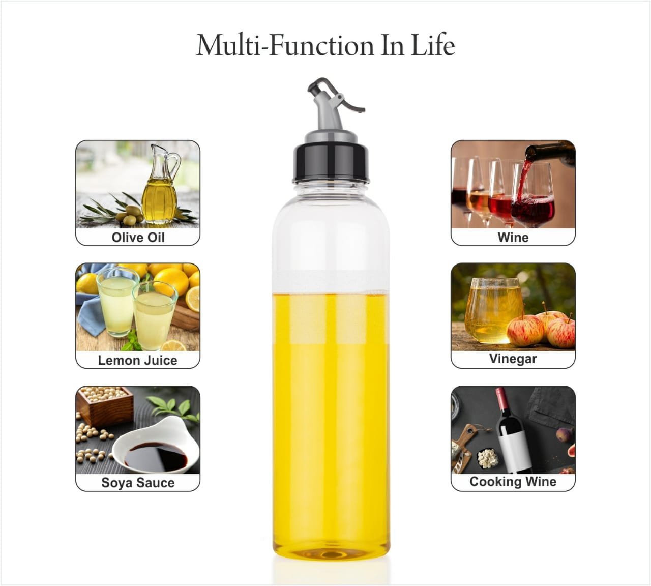 Oil Dispenserwith Lid - Clear Drip Free Spout Controlled Use - 1 Liter