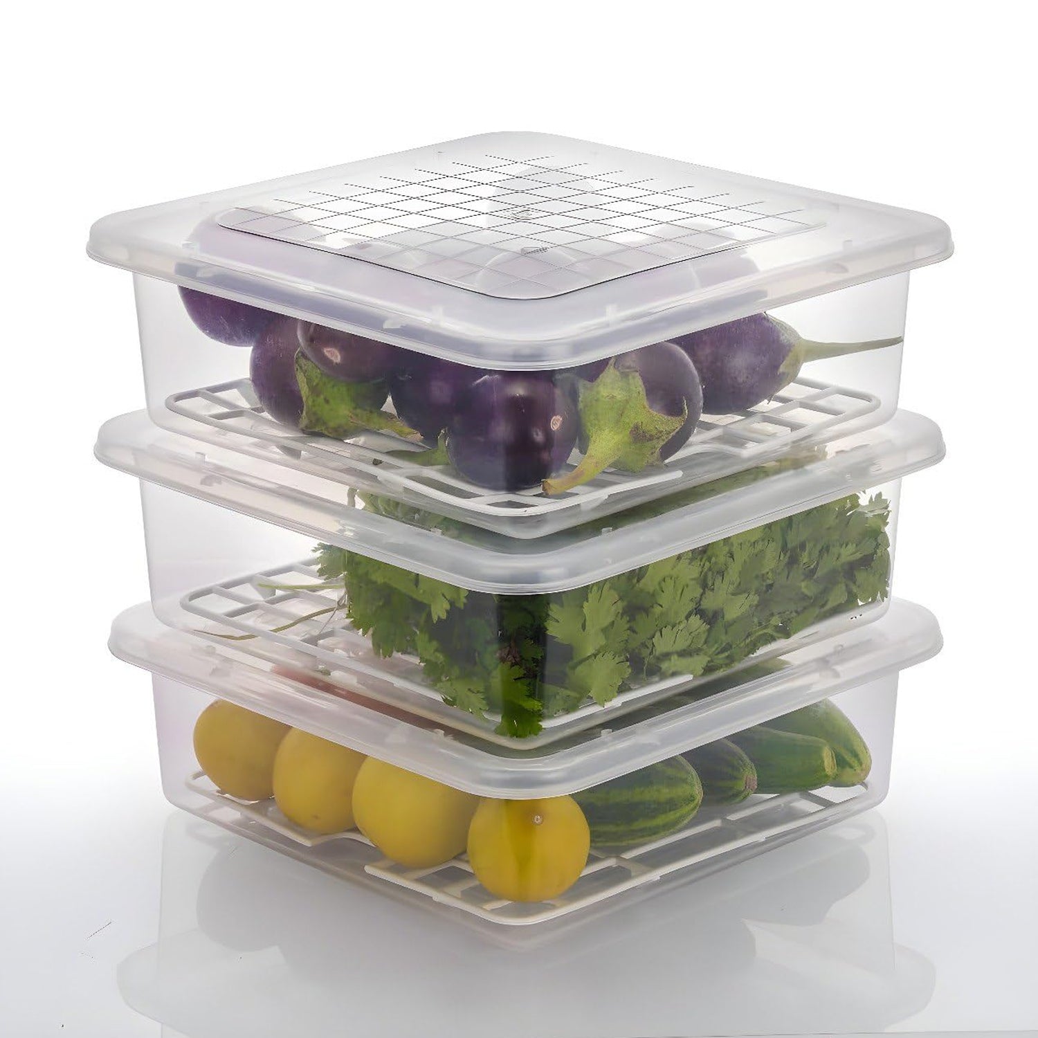 Food Storage Containers With Removable Drain Tray And Lid (3 Pcs Set)
