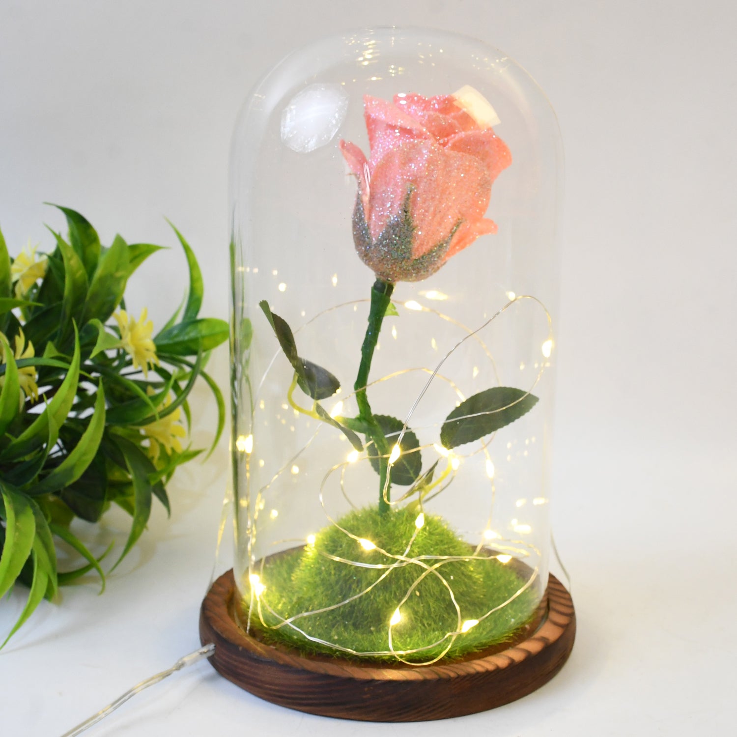 Eternal Bloom: LED-Lit Glass Flower Dome – A Timeless Gift of Light & Beauty