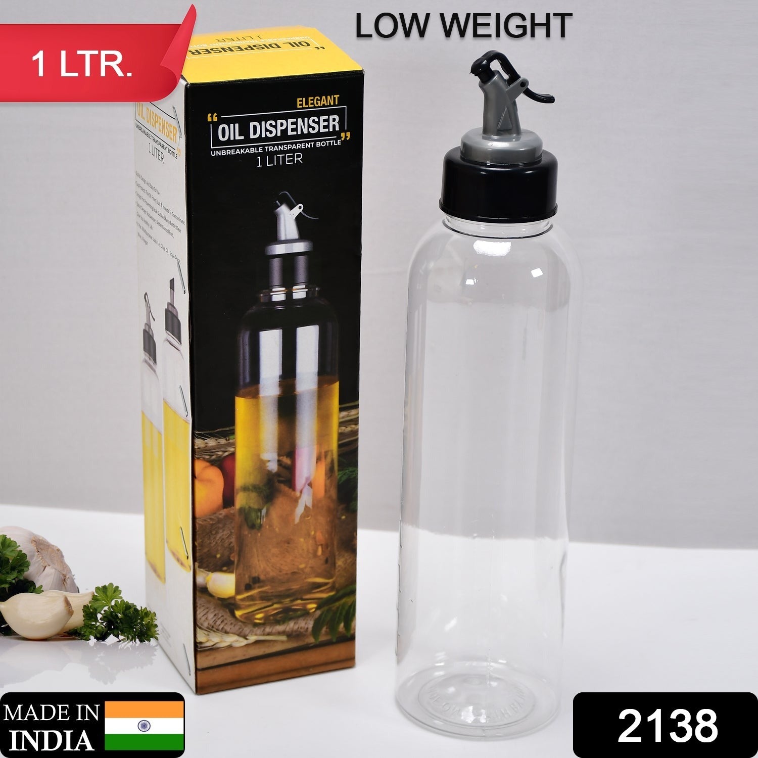 Oil Dispenserwith Lid - Clear Drip Free Spout Controlled Use - 1 Liter
