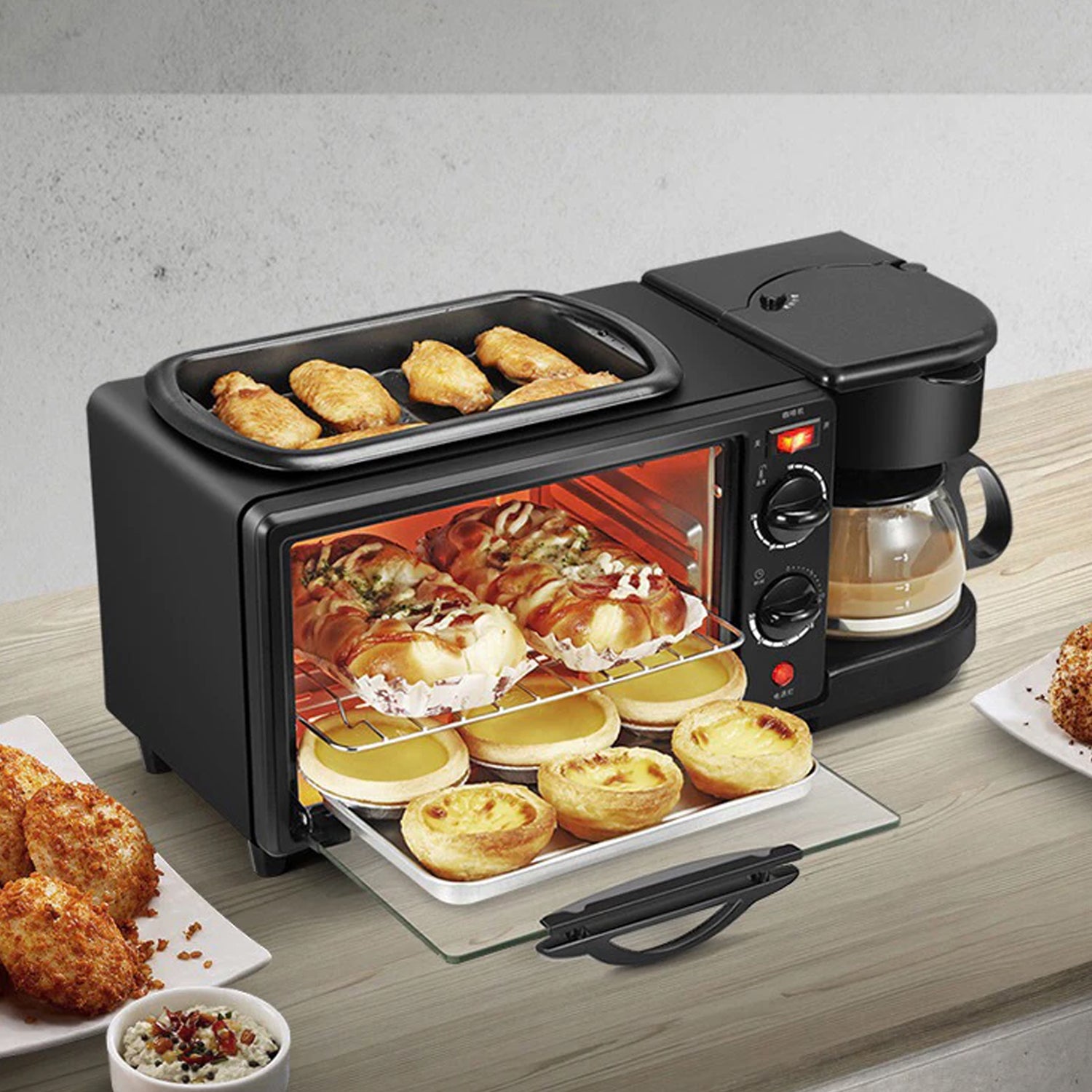 Breakfast Maker Portable Toaster Oven Grill Pan  Coffee Maker Full Breakfast Ready At One Go
