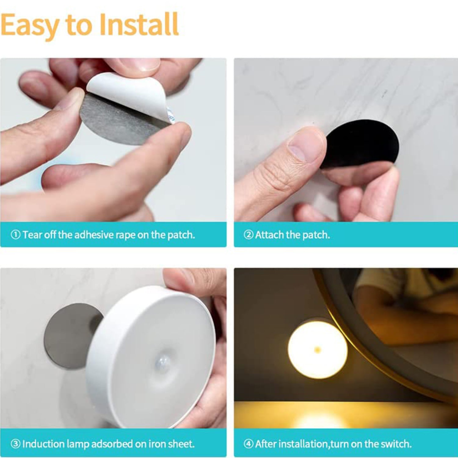 Round Shape  Led Motion Sensor Induction Led Light- 8pcs
