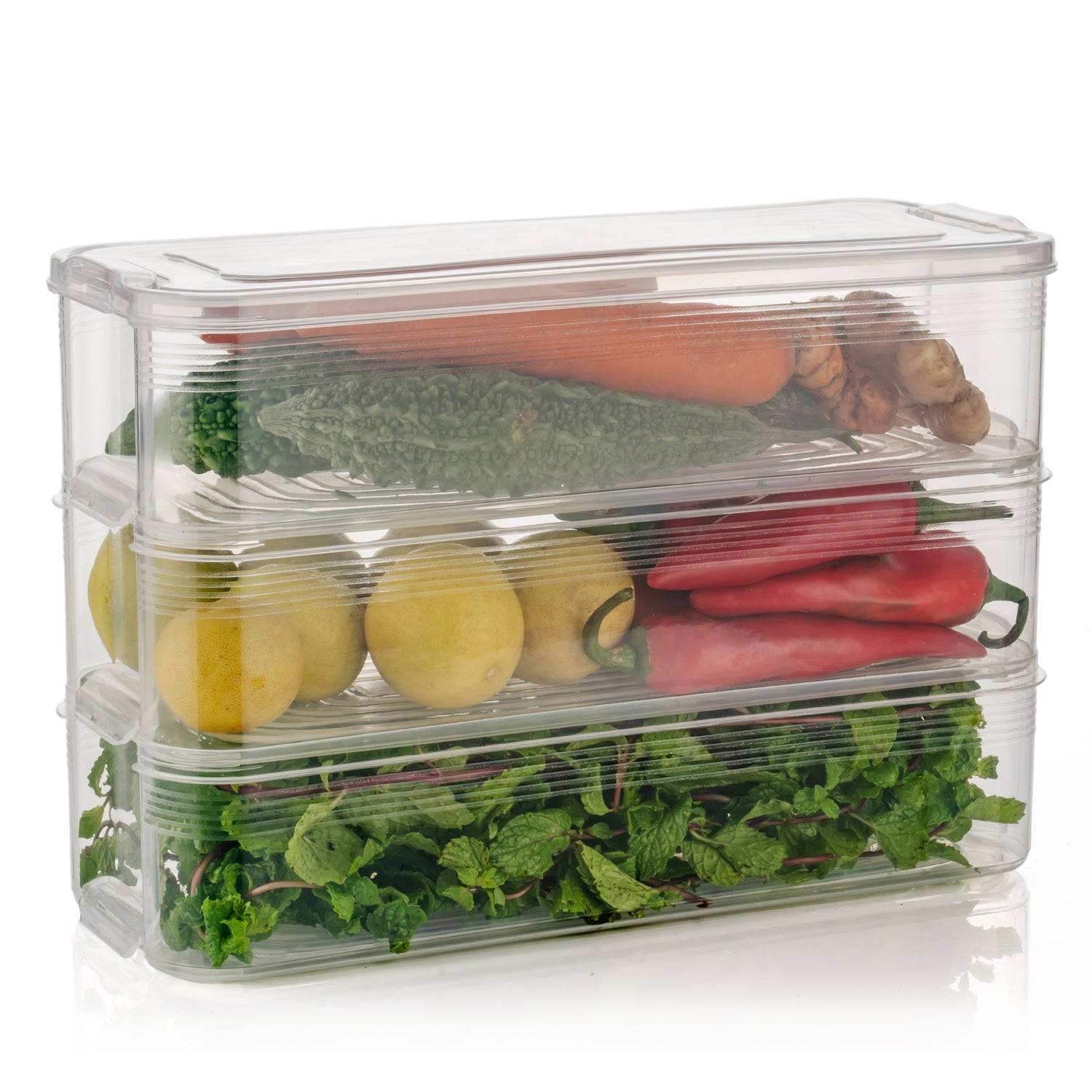 3 Fridge Storage Container Fridge Organizer With Lid Stackable Fridge Storage Containers Plastic Freezer Storage Containers For Fish Meat Vegetables Fruits Pack Of 3pcs 1500ml Approx