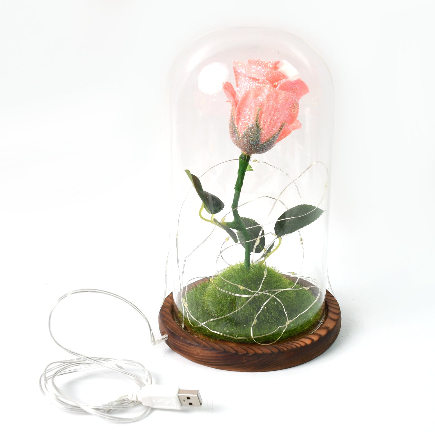Eternal Bloom: LED-Lit Glass Flower Dome – A Timeless Gift of Light & Beauty