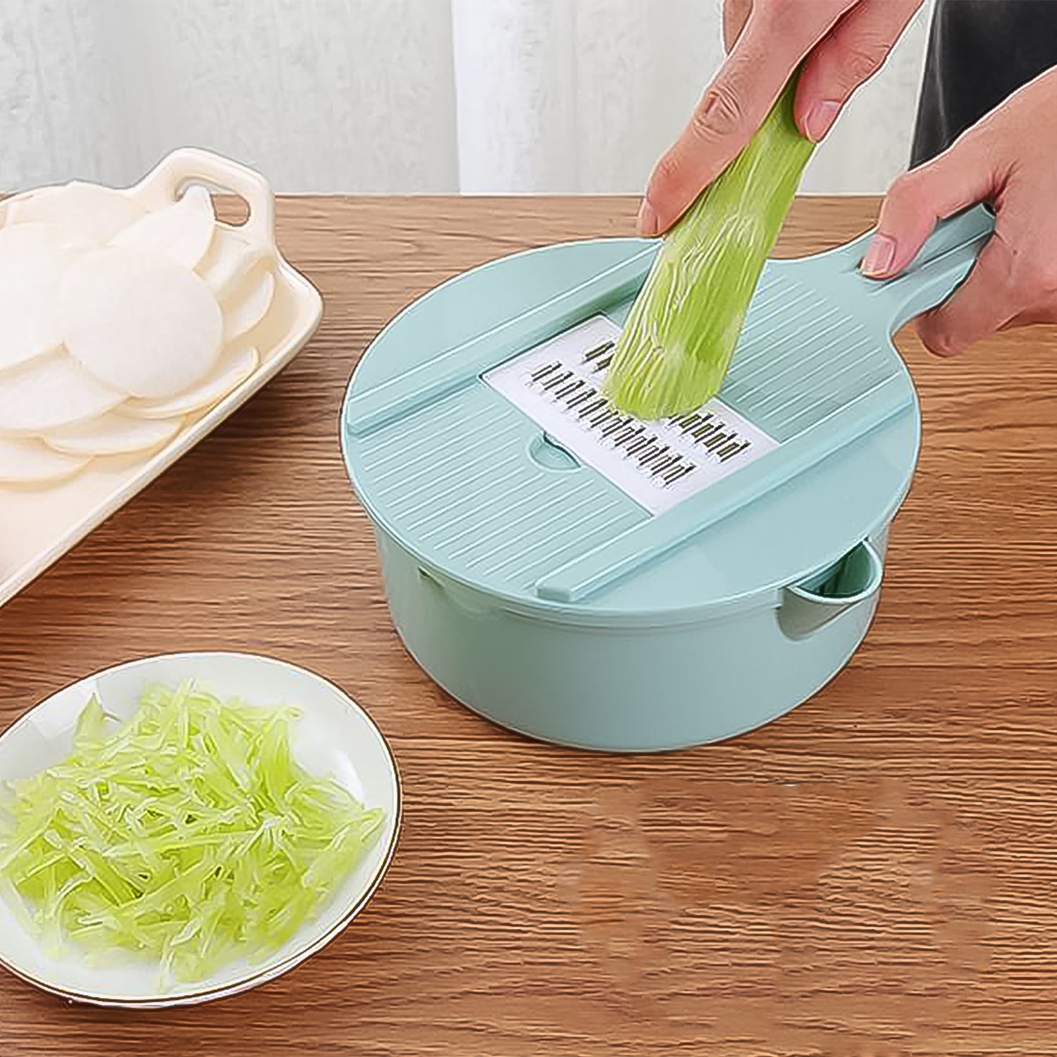 Vegetable Chopper With Drain Basket  6 In 1 Vegetable Slicer Blades (1 Set)
