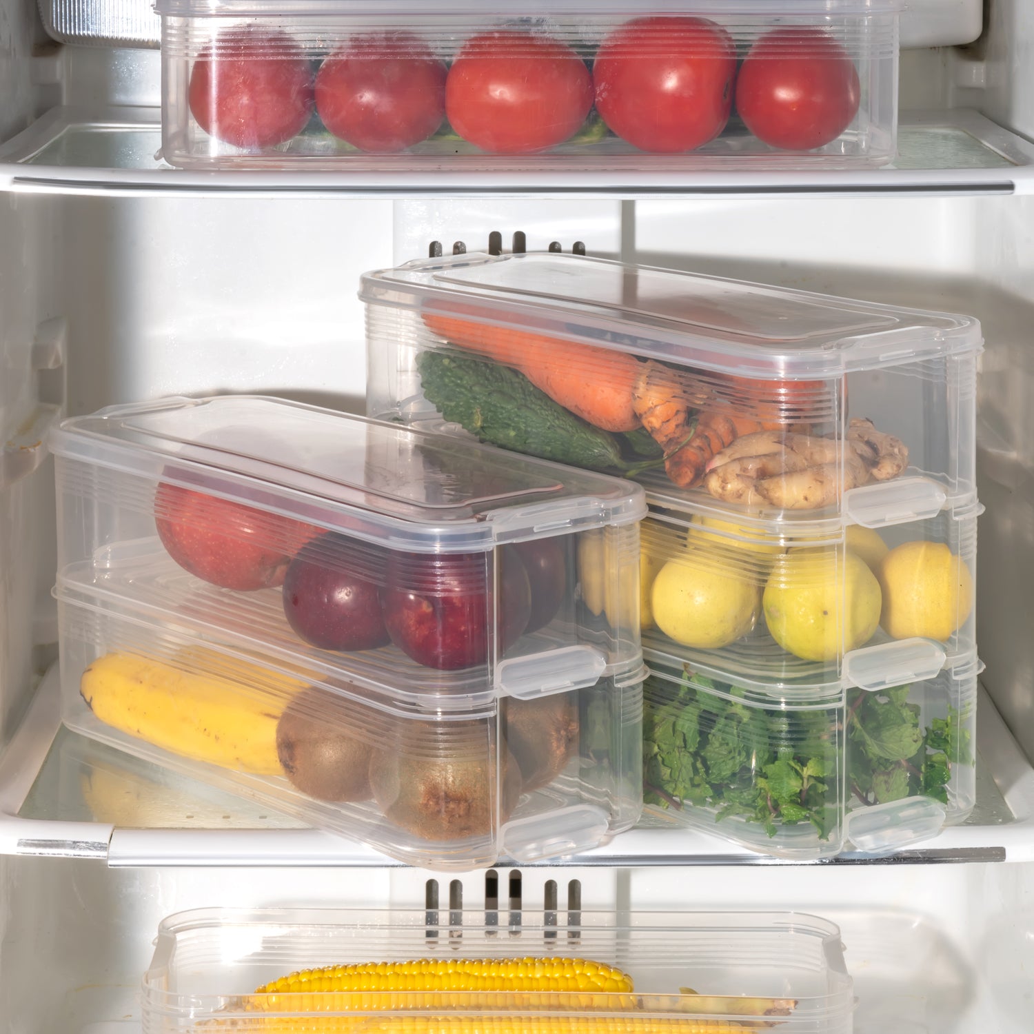 3 Fridge Storage Container Fridge Organizer With Lid Stackable Fridge Storage Containers Plastic Freezer Storage Containers For Fish Meat Vegetables Fruits Pack Of 3pcs 1500ml Approx